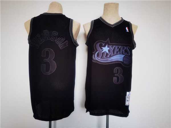 Mens Philadelphia 76ers #3 Allen Iverson Black Throwback basketball Jersey->nba womens jerseys->NBA Jersey